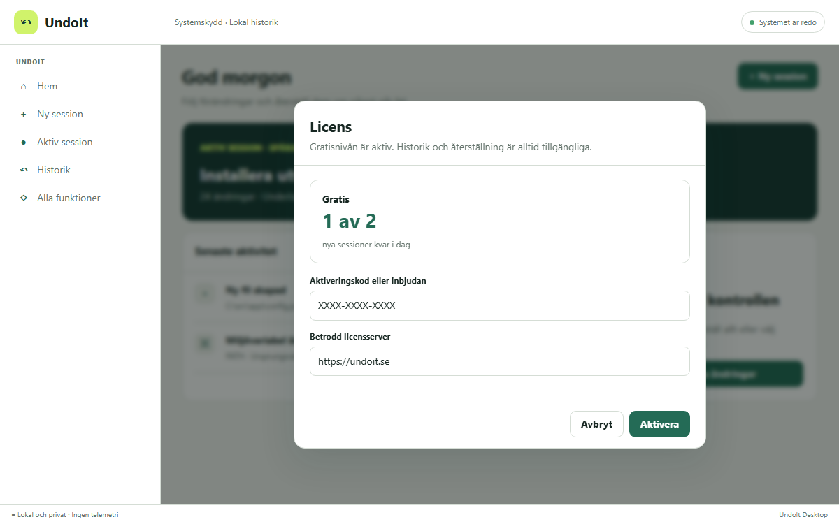 Licensstatus och aktivering