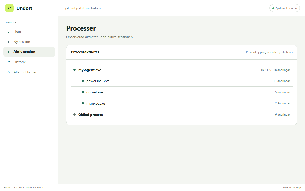Processaktivitet i en session