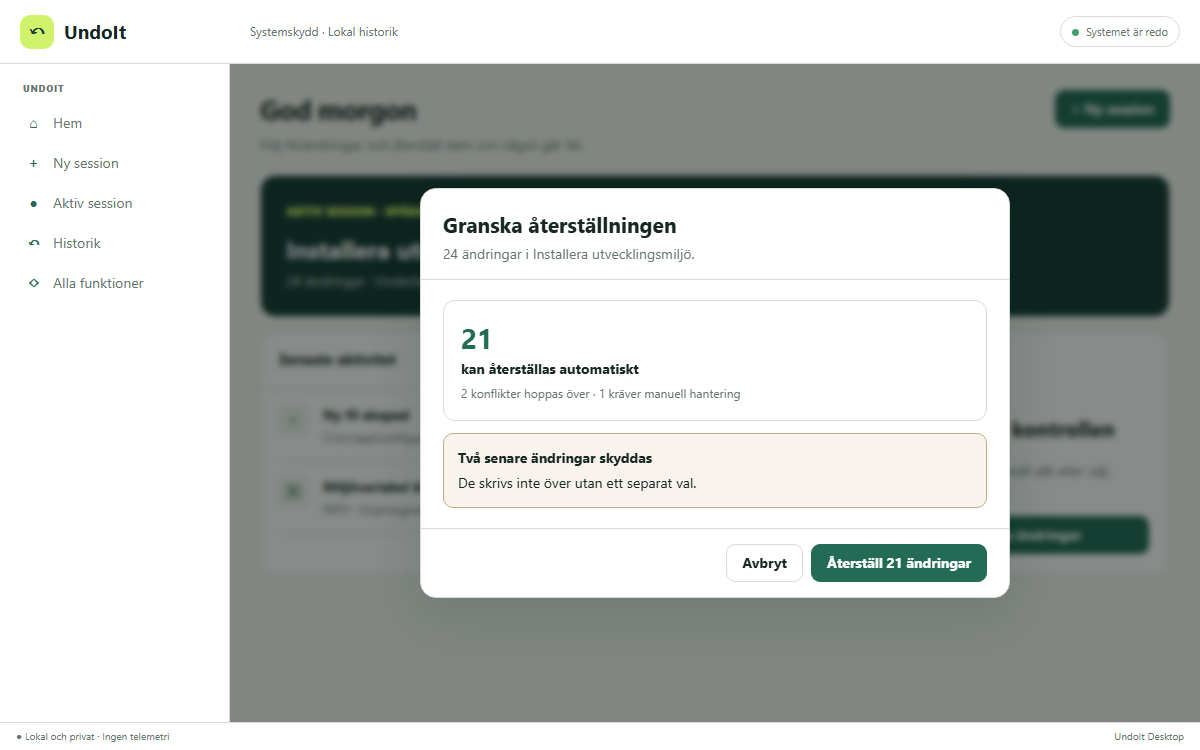 Förhandsgranskning av återställning